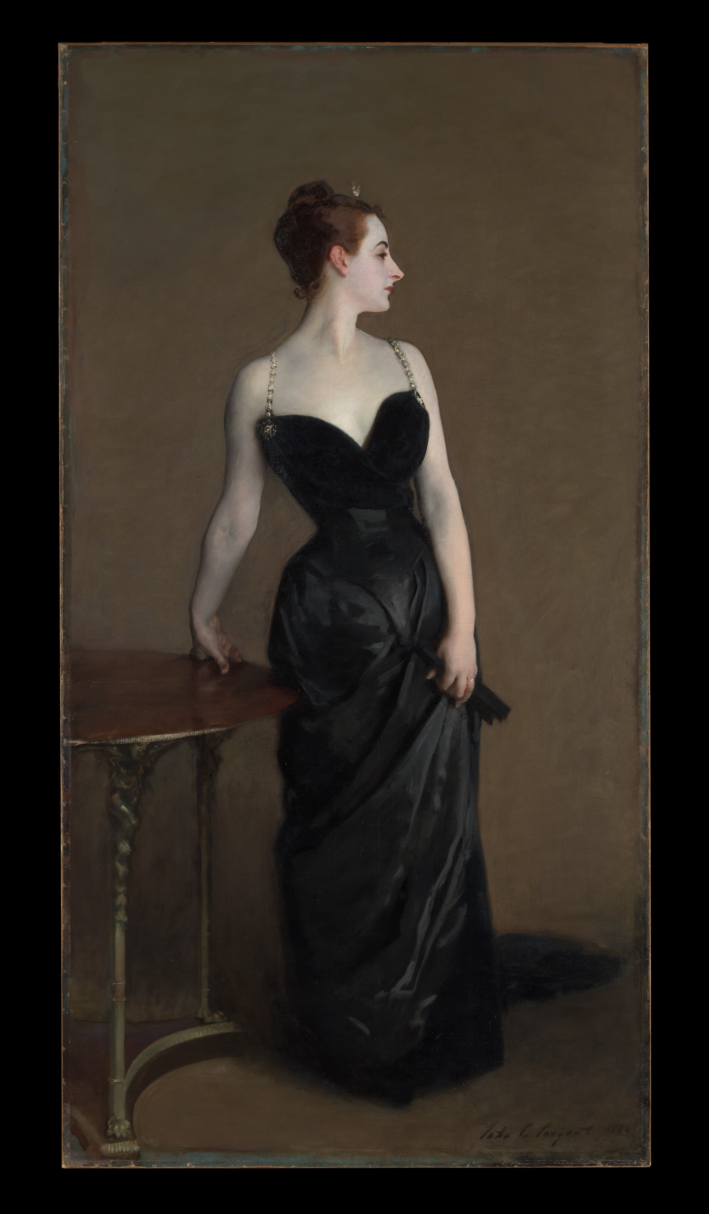Madame X by John Singer Sargent, showing Virginie Amélie Avegno Gautreau in profile wearing a black evening dress